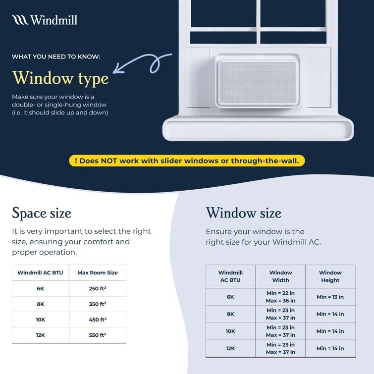 Windmill 10,000 BTU Inverter Window Air Conditioner with WhisperTech - Ultra-Quiet & Smart, Cools up to 450 Sq. Ft. - #1 Easy Install, App/Wi-Fi, Voice-Enabled, Remote Control, Energy Star