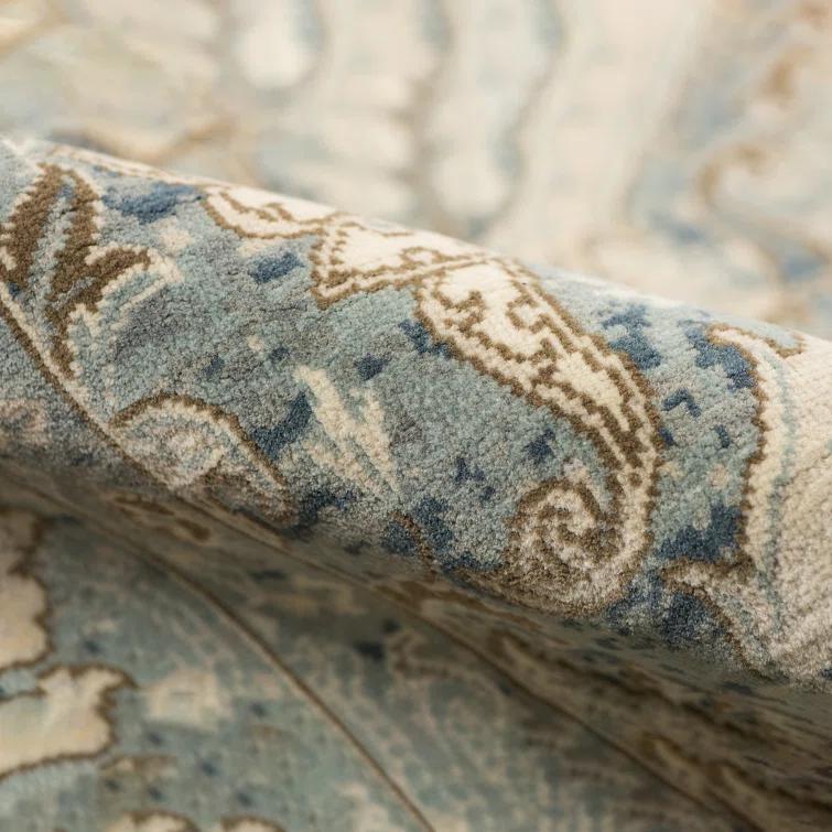 Blue Hand-Knotted Wool Rectangular Area Rug 9' x 12'