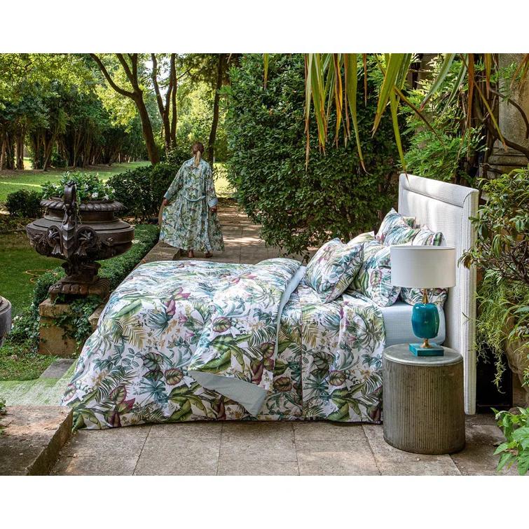 King Multicolor Cotton Floral Duvet Cover with Piping Trim