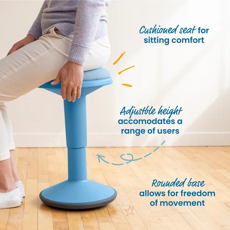 ECR4Kids ECR4Kids Sitwell Wobble Stool with Cushion, Adjustable Height, Active Seating