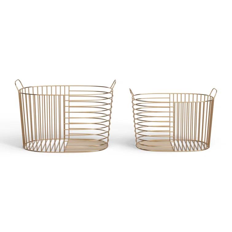 Abbie Metal Basket With Handles - Set of 2