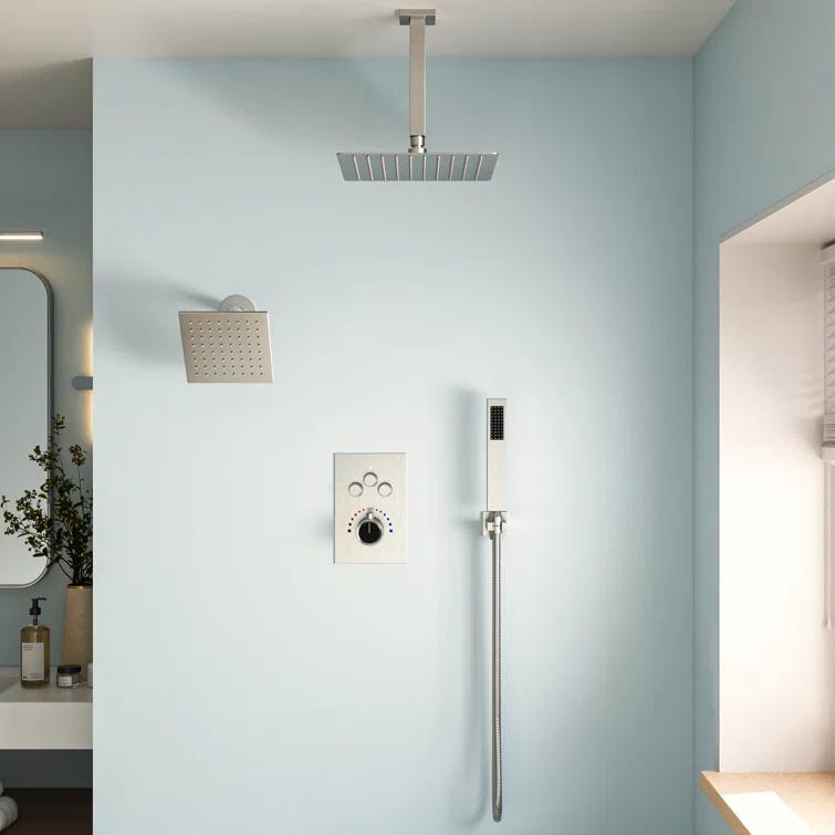 EVERSTEIN Thermostatic Rainfall Shower Faucet, 12-Inch High-Pressure Dual Showerheads System with Rough-In Valve SFS1007-NK12