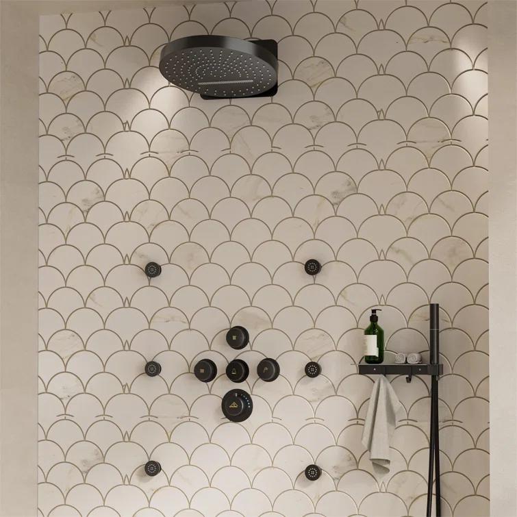 CASAINC KCHS0005-12MB Rainfall Thermostatic Shower System with Body Jets, 2-Sprays Shower Head and a Shelf