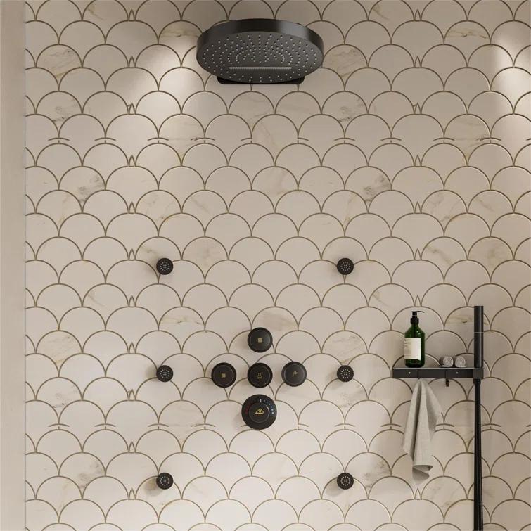 CASAINC KCHS0005-12MB Rainfall Thermostatic Shower System with Body Jets, 2-Sprays Shower Head and a Shelf