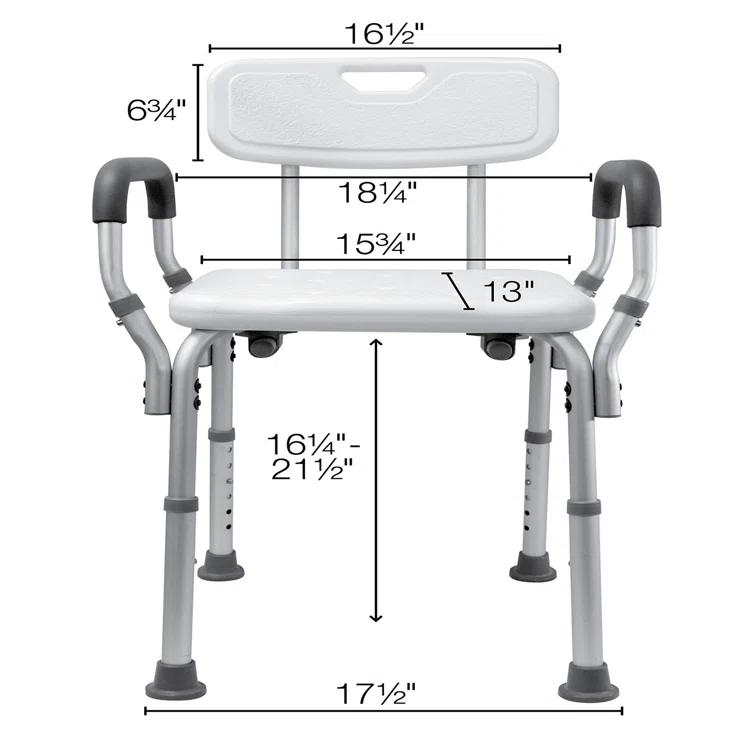 Essential Medical Supply Essential Medical Supply Height Adjustable Shower and Bath Bench with Padded Arms, Contoured Back and Textured Shower Chair Seat B3011