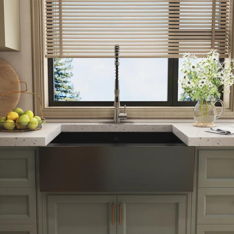 33" L x 22" W Farmhouse Kitchen Sink with Faucet, Stainless Steel Grid