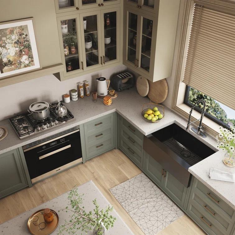 33" L x 22" W Farmhouse Kitchen Sink with Faucet, Stainless Steel Grid