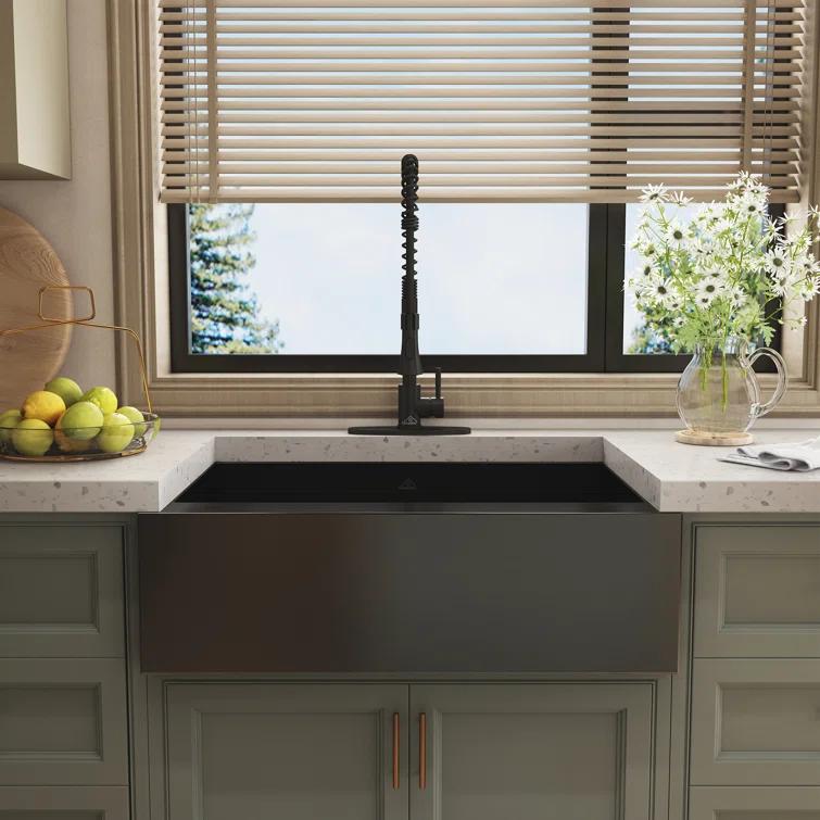 33" L x 22" W Farmhouse Kitchen Sink with Faucet, Stainless Steel Grid
