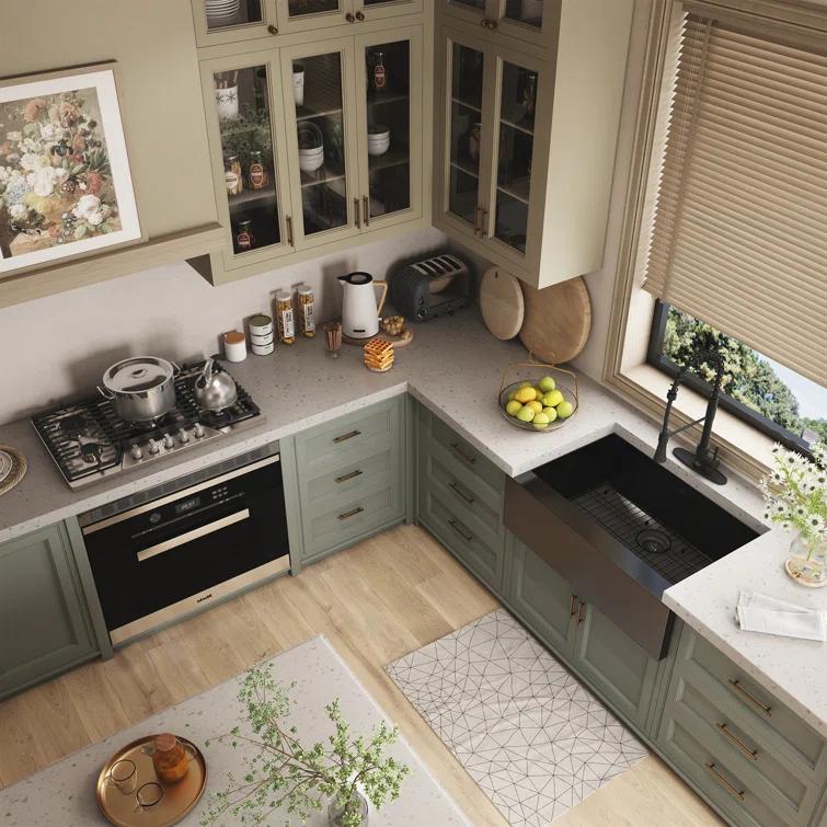 33" L x 22" W Farmhouse Kitchen Sink with Faucet, Stainless Steel Grid