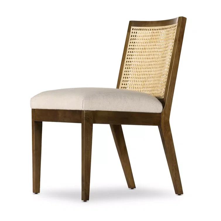 Antonia High-Back Linen & Cane Side Chair in Toasted Parawood