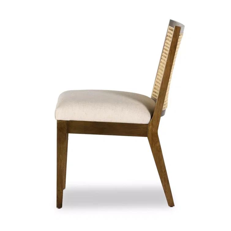 Antonia High-Back Linen & Cane Side Chair in Toasted Parawood