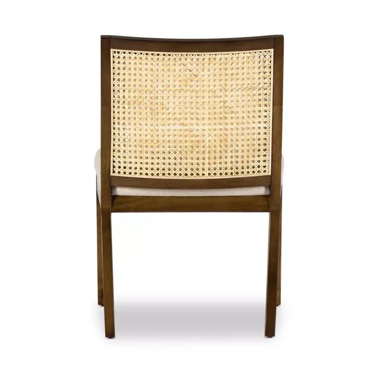 Antonia High-Back Linen & Cane Side Chair in Toasted Parawood