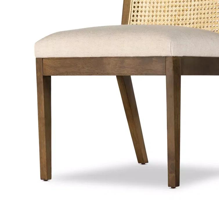 Antonia High-Back Linen & Cane Side Chair in Toasted Parawood
