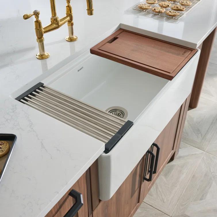 Ruvati 33 inch Fireclay Workstation Farmhouse Kitchen Sink Apron Front Single Bowl