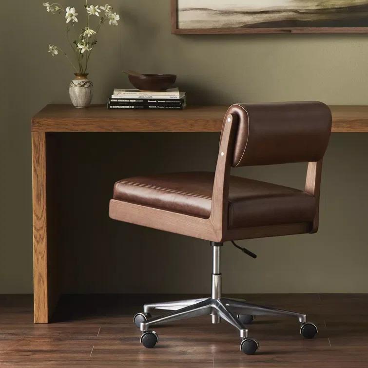 Sonoma Coco Armless Leather Desk Chair with Wooden Frame