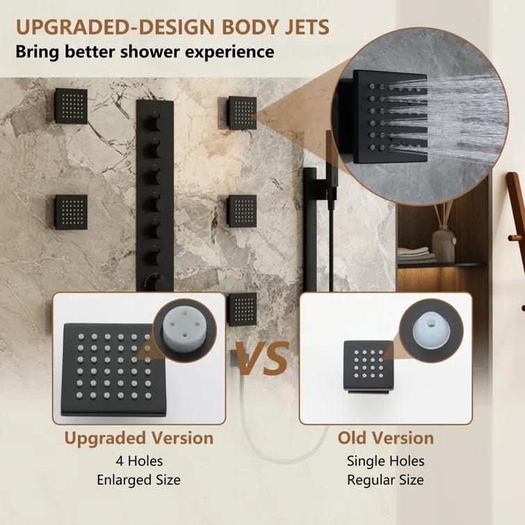 Rodeo 27.5-Inch LED&Music Rainfall Thermostatic Shower System with Slide Bar and 2-in-1 Handheld