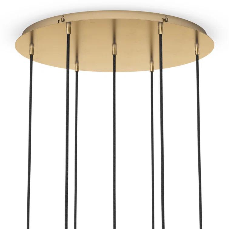 Burnished Brass and Clear Glass 7-Light Cluster Chandelier