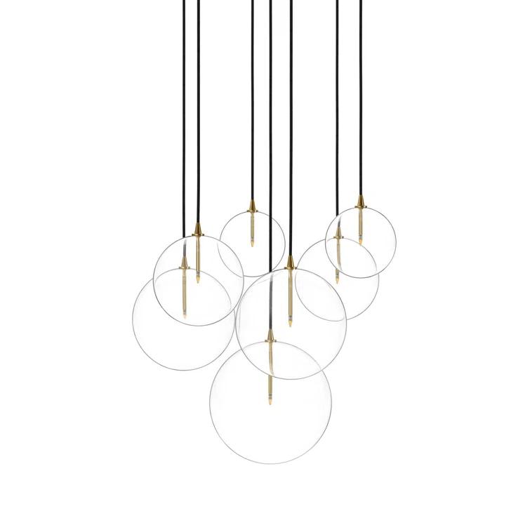 Burnished Brass and Clear Glass 7-Light Cluster Chandelier