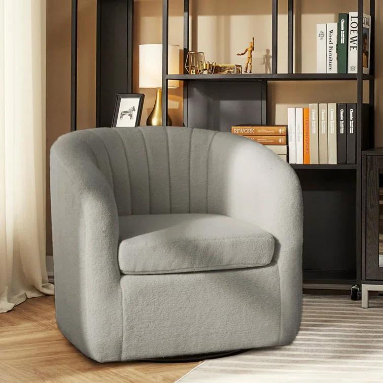 Latitude Run® Swivel Mid-Century Modern Accent Tub Chair with Faux Shearing Upholstery and Hidden Base