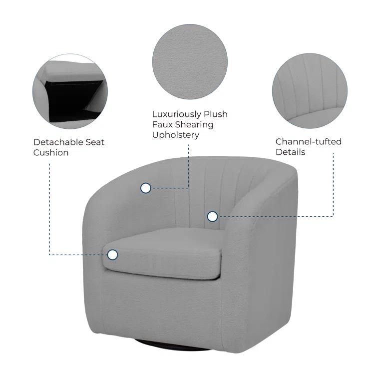 Latitude Run® Swivel Mid-Century Modern Accent Tub Chair with Faux Shearing Upholstery and Hidden Base