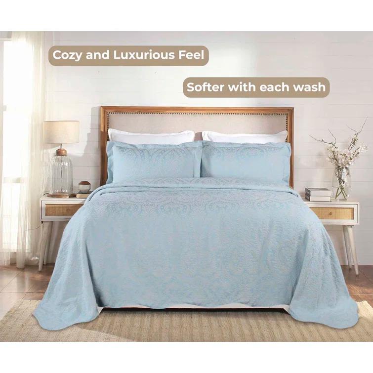 Aspen Floral Scalloped Edge Cotton Blend Coverlet / Bedspread Set