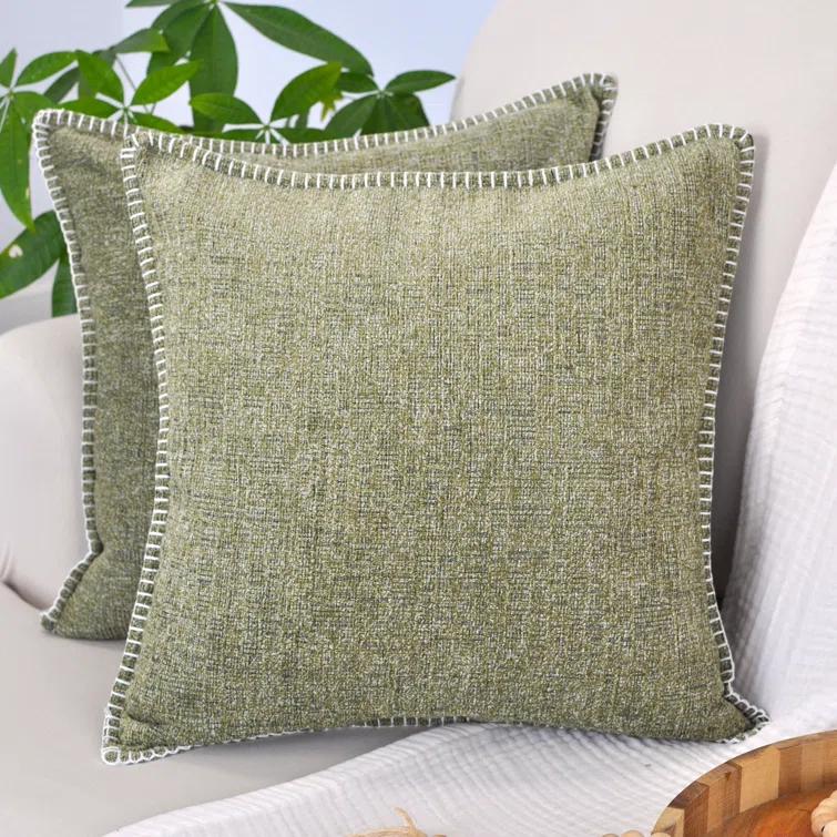 Oveesha Tassel Soft Chenille Throw Pillow Covers With Stitched Edge (Set of 2)