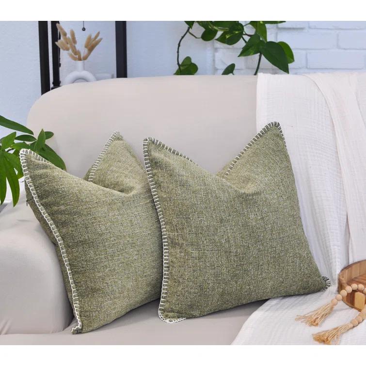 Oveesha Tassel Soft Chenille Throw Pillow Covers With Stitched Edge (Set of 2)