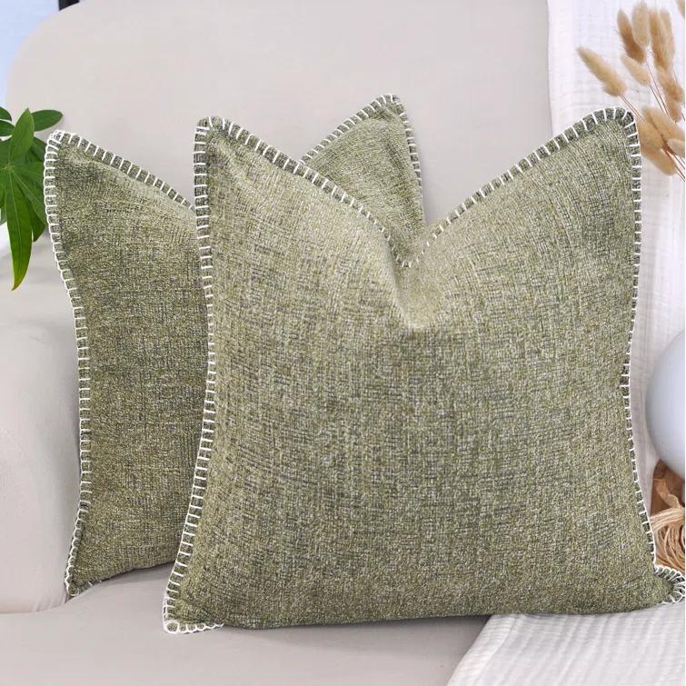 Oveesha Tassel Soft Chenille Throw Pillow Covers With Stitched Edge (Set of 2)