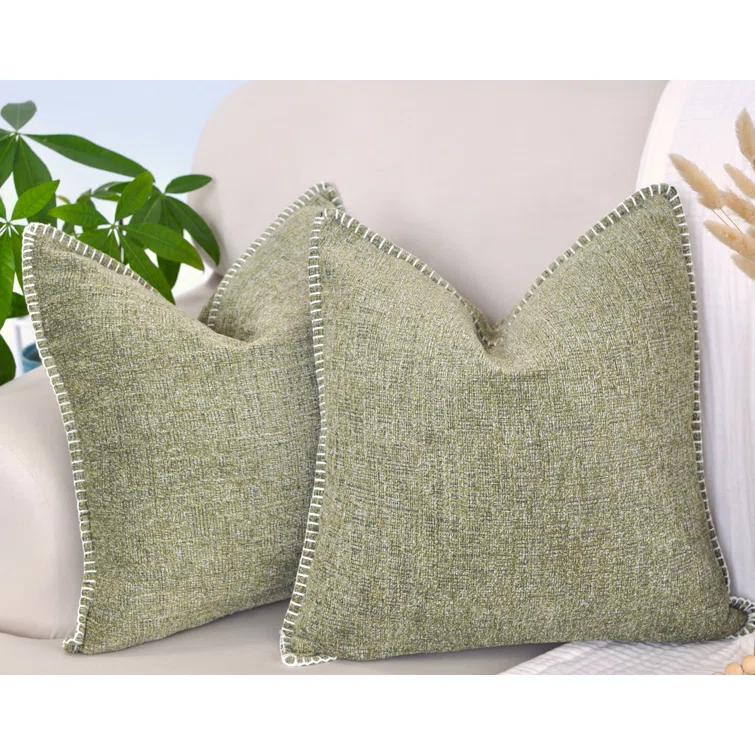 Oveesha Tassel Soft Chenille Throw Pillow Covers With Stitched Edge (Set of 2)