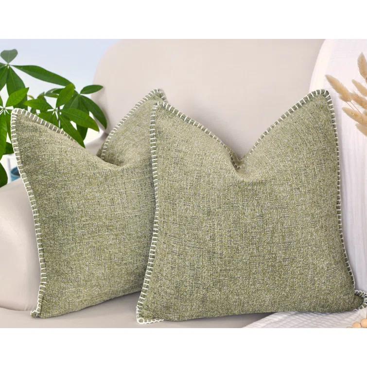 Oveesha Tassel Soft Chenille Throw Pillow Covers With Stitched Edge (Set of 2)