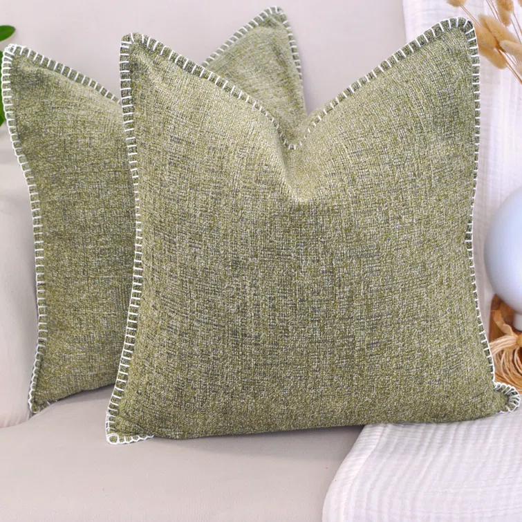 Oveesha Tassel Soft Chenille Throw Pillow Covers With Stitched Edge (Set of 2)