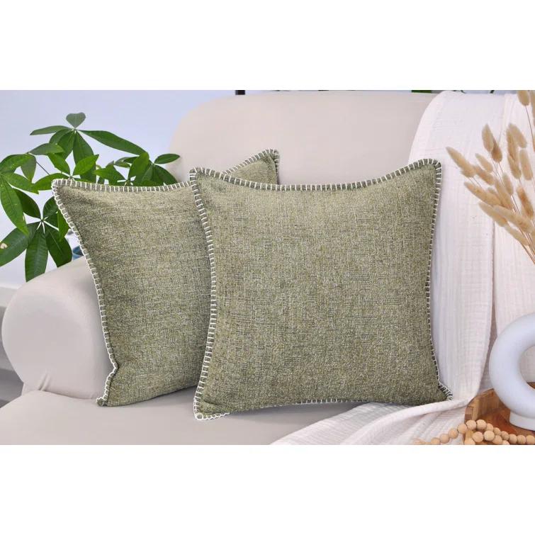 Oveesha Soft Chenille Throw Pillow Covers With Stitched Edge (Set of 2)