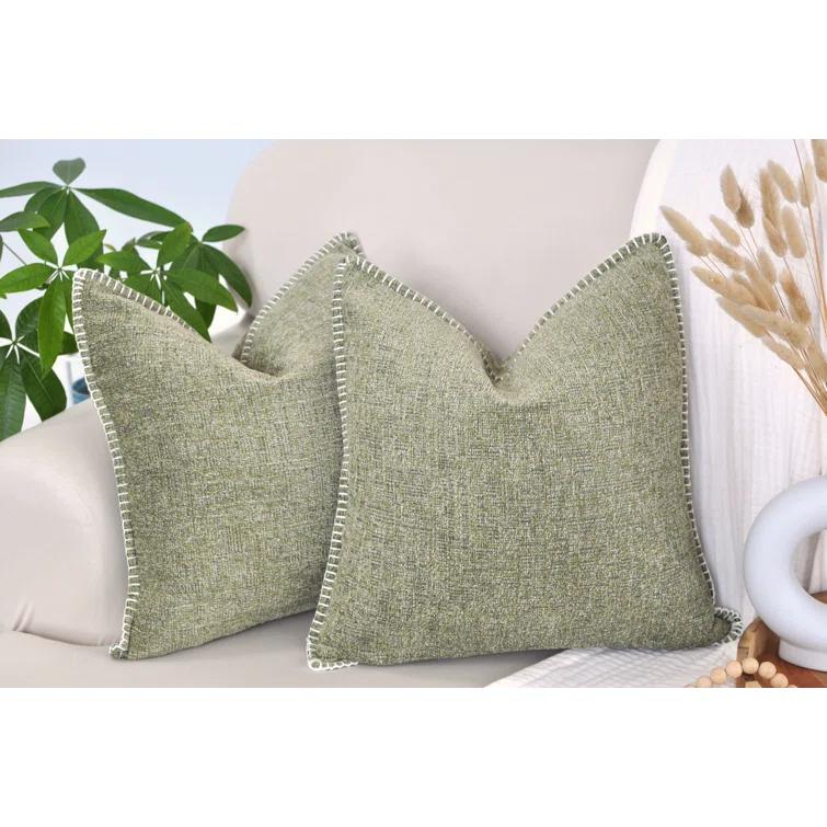 Oveesha Soft Chenille Throw Pillow Covers With Stitched Edge (Set of 2)