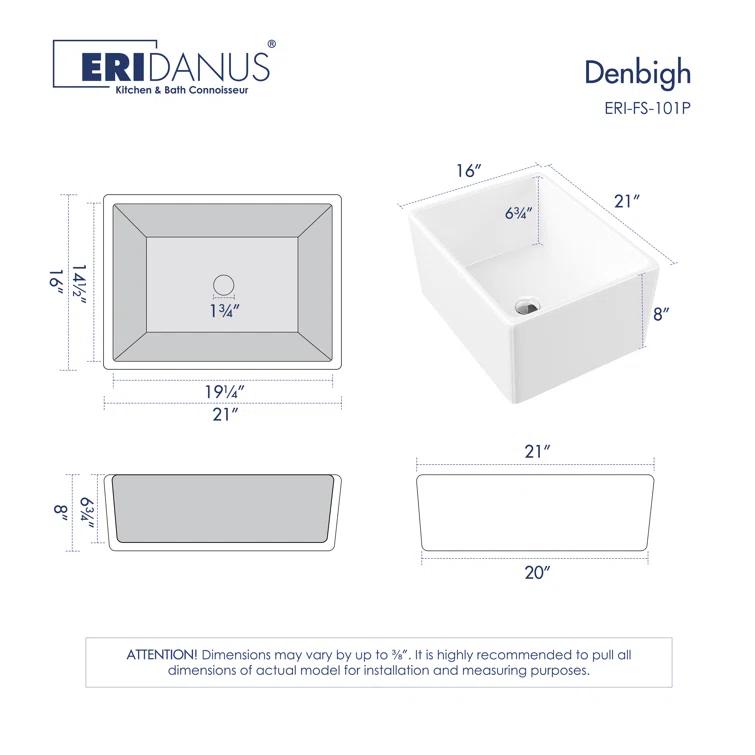 Denbigh 21" L x 16" W Farmhouse Apron-Front Kitchen Sink with Sink Grid and Pop-Up Drain, Laundry Sink