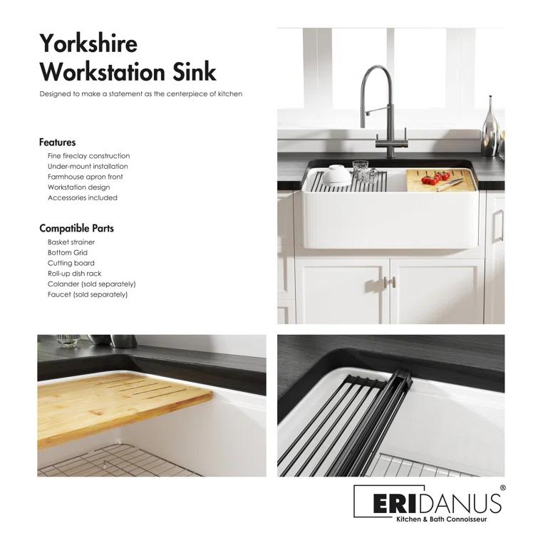 Yorkshire 30" L x 20" W Kitchen Sink Workstation With Cutting Board, Dish-drying Rack and Sink Grid