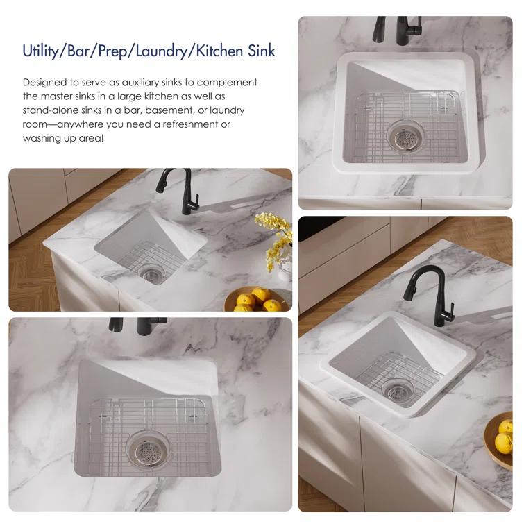 Oslo 18" W Square Dual Mount (Undermount/Drop-in) Bar/Prep Kitchen Sink