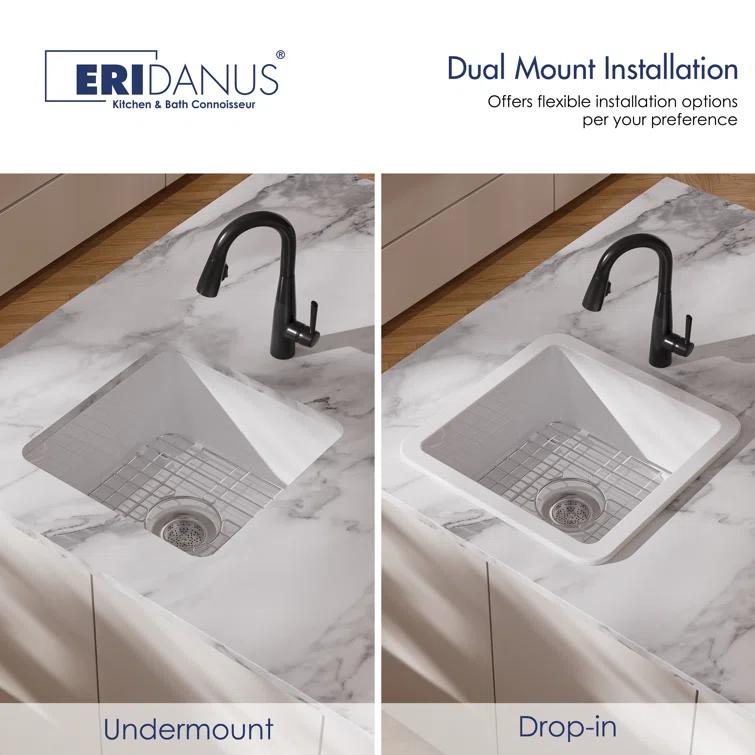 Oslo 18" W Square Dual Mount (Undermount/Drop-in) Bar/Prep Kitchen Sink