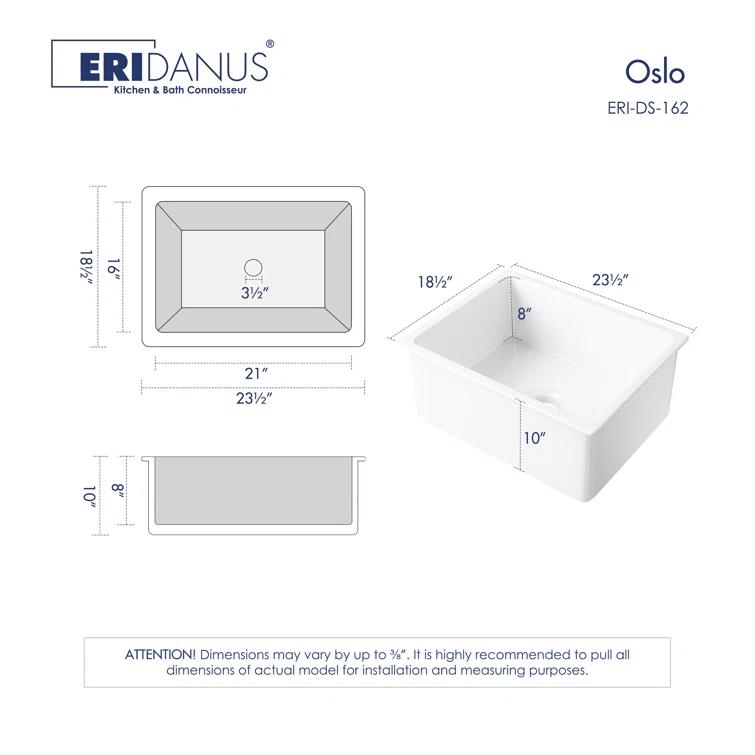 Oslo White Single Bowl Fireclay Undermount Kitchen Sink with Basket Strainer and Bottom Grid