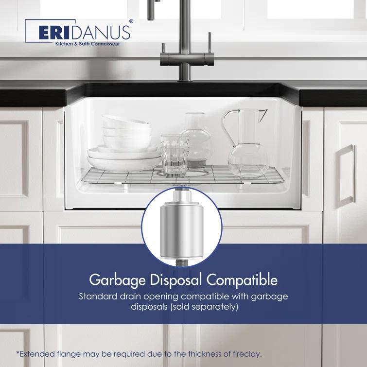 Oslo White Single Bowl Fireclay Undermount Kitchen Sink with Basket Strainer and Bottom Grid