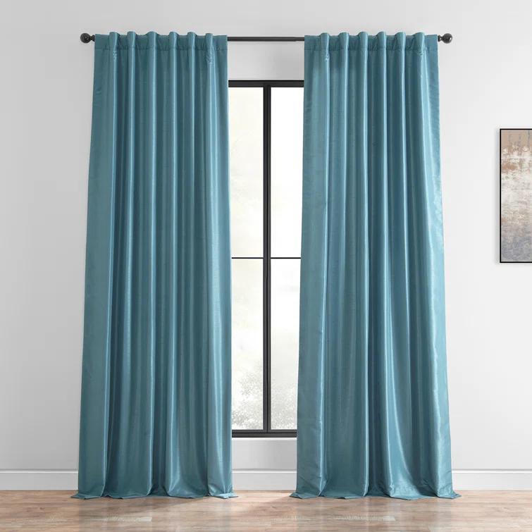 Rayne Vintage Textured Faux Dupioni Silk Room Darkening Curtains Window Single Curtain Panel