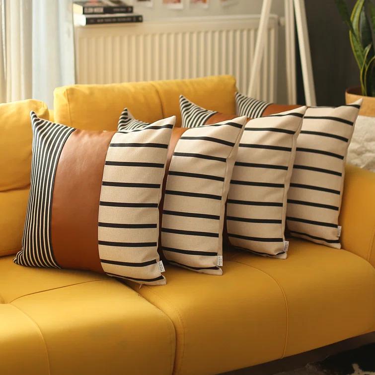 HomeRoots Faux Leather Throw Pillow Cover (Set of 4)