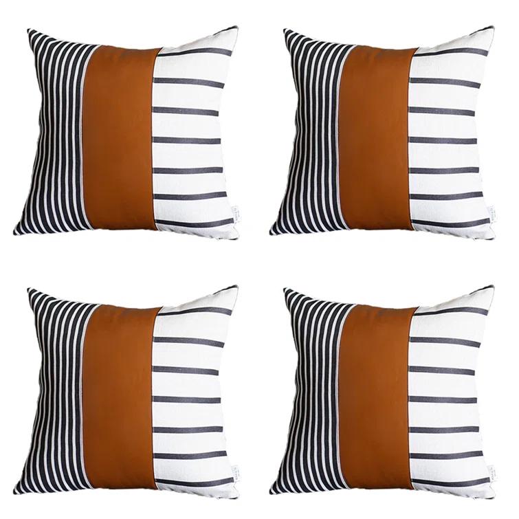 HomeRoots Faux Leather Throw Pillow Cover (Set of 4)