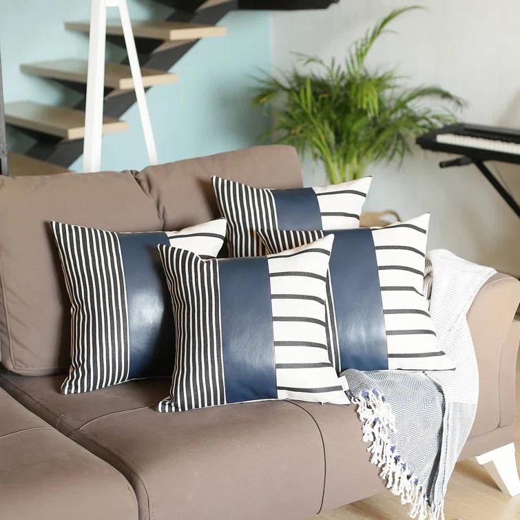 HomeRoots Faux Leather Throw Pillow Cover (Set of 4)