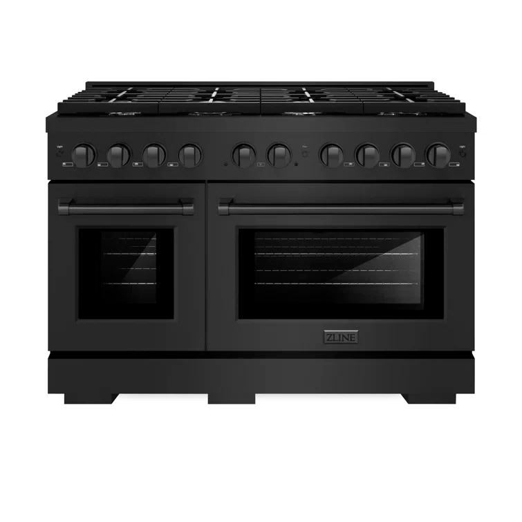 ZLINE 48 in. 6.7 cu. ft. Paramount Double Oven Gas Range W/ 8 Burner Cooktop in Black Stainless Steel (SGRB-48)