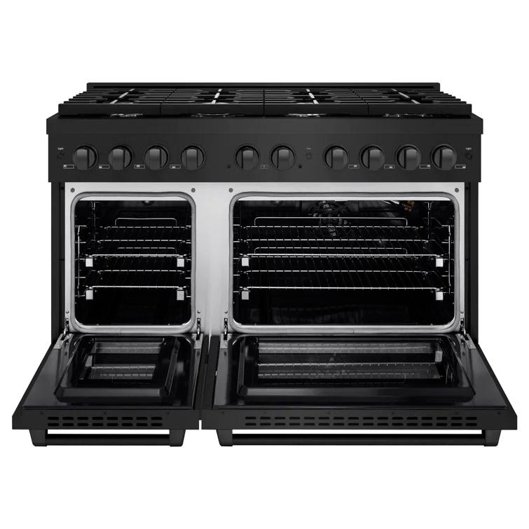 ZLINE 48 in. 6.7 cu. ft. Paramount Double Oven Gas Range W/ 8 Burner Cooktop in Black Stainless Steel (SGRB-48)