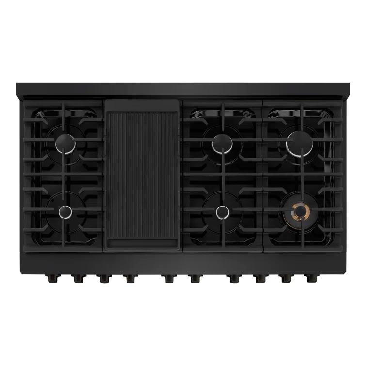 ZLINE 48 in. 6.7 cu. ft. Paramount Double Oven Gas Range W/ 8 Burner Cooktop in Black Stainless Steel (SGRB-48)