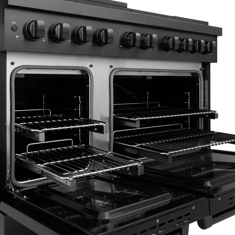 ZLINE 48 in. 6.7 cu. ft. Paramount Double Oven Gas Range W/ 8 Burner Cooktop in Black Stainless Steel (SGRB-48)