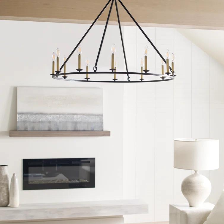 Antique Brass 12-Light Candle Chandelier with Crystal Accents