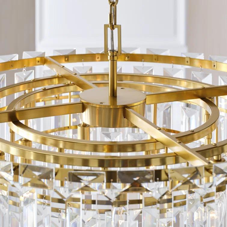 Elegant Burnished Brass and Crystal 16-Light Chandelier