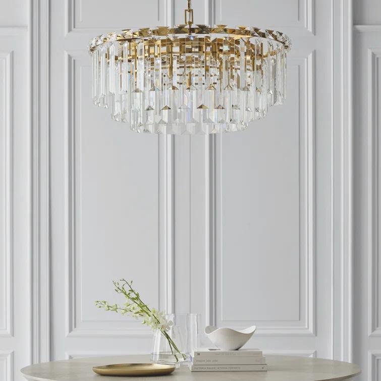 Elegant Burnished Brass and Crystal 16-Light Chandelier